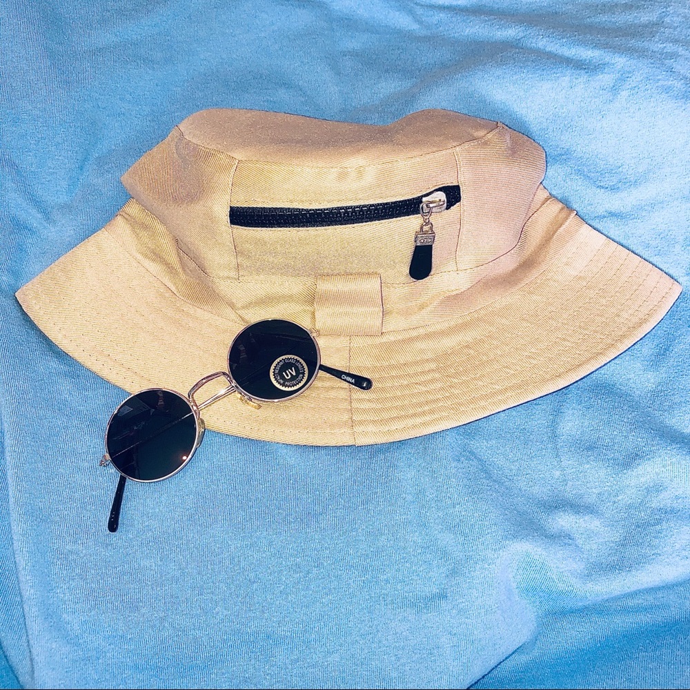 Khaki Bucket Brim Hat with Black Zipper Brand New